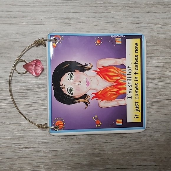 🩷🔥Super Cute & Funny Girly Girlz Ceramic Plaque with Dangling Pink Faux Gem - Picture 5 of 11
